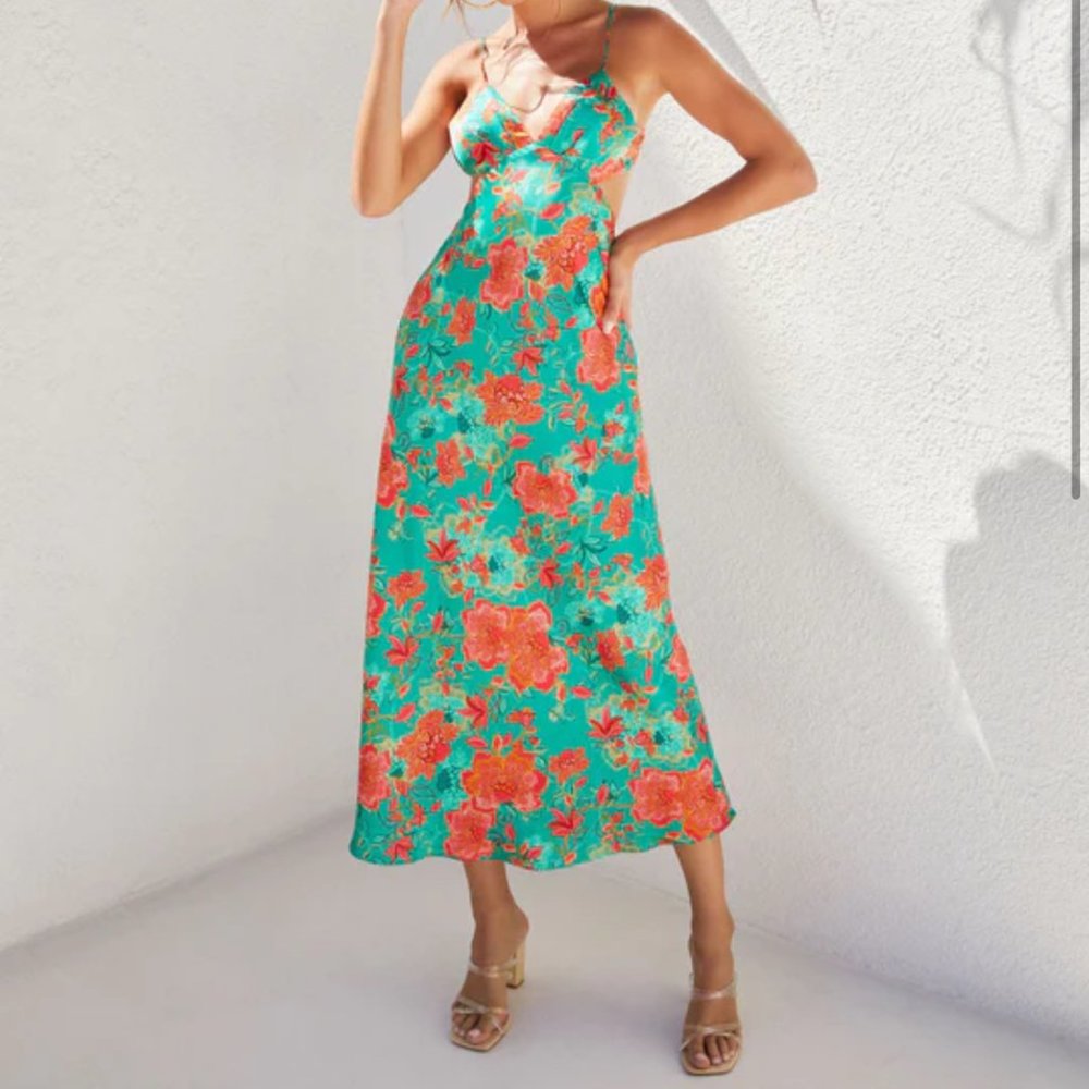 Vici Renelle Satin Cutout Midi Dress